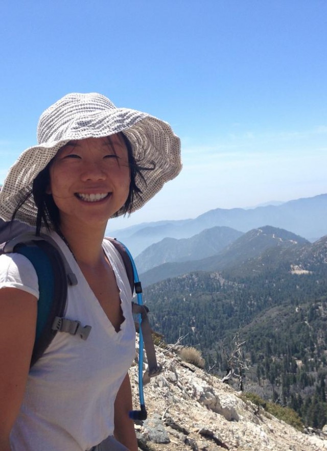 Helen's first backpacking trip, before she knew cotton was a bad idea!