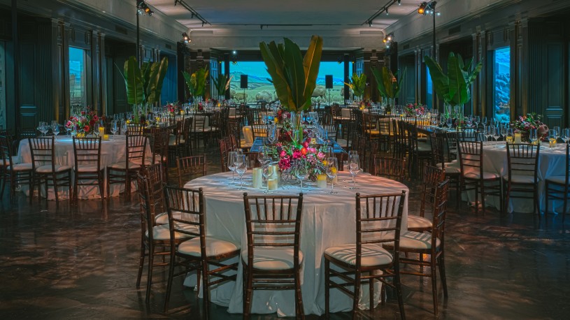 Dinner setup in the North American Mammal Hall
