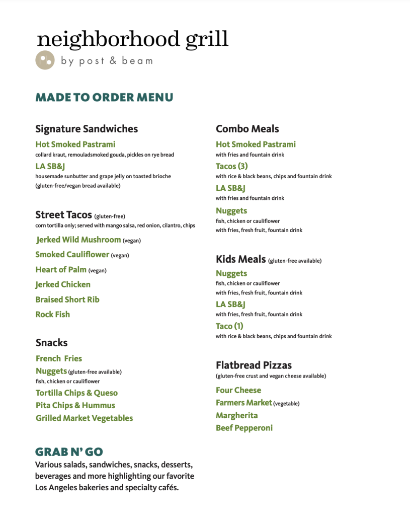 Neighborhood Grill by Post & Beam menu no prices