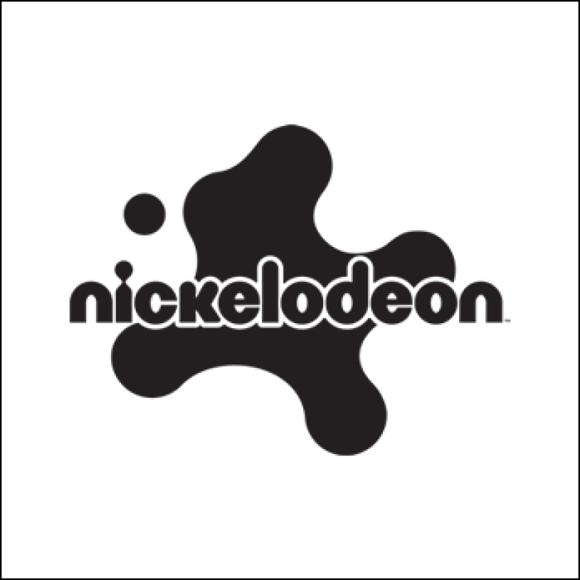 Nickelodeon in lowercase letters against a black amoeba-like, organic shape
